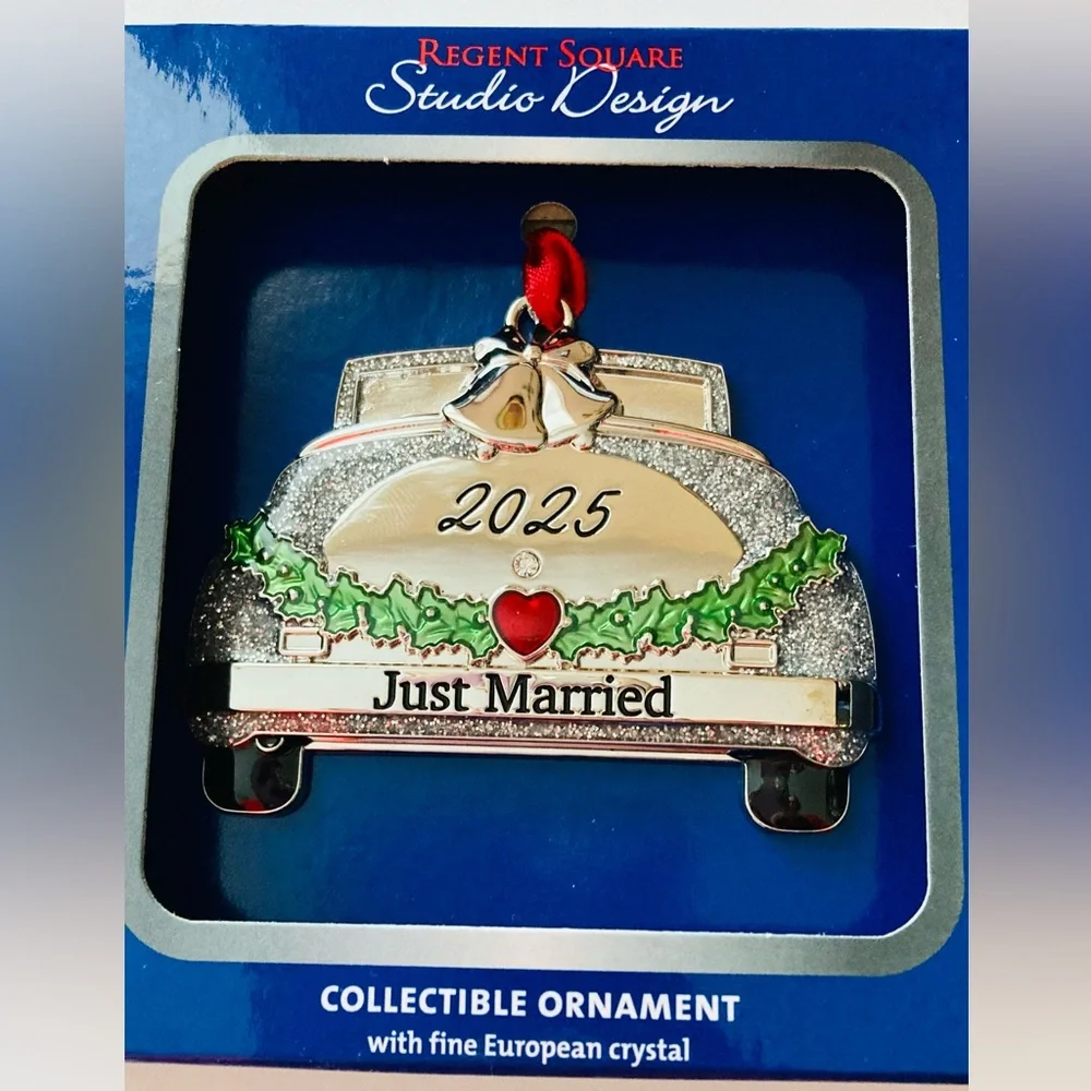 NEW Studio Design Just Married Collectible Christmas Ornament w/European Crystal